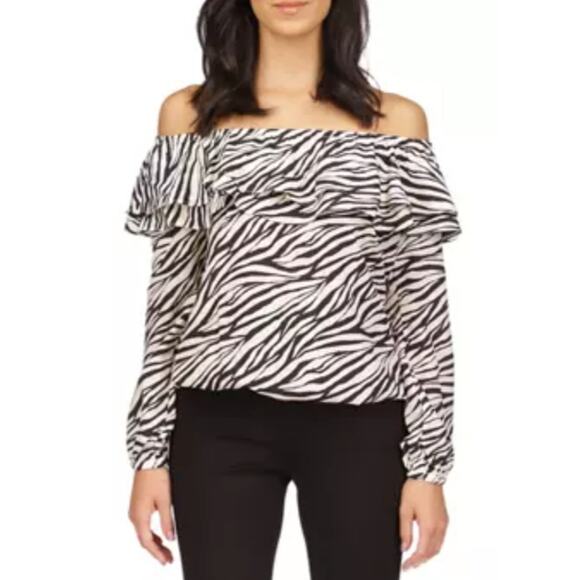 NEW MICHAEL Michael Kors Tiger Ruffle Off The Shoulder Top - Size M - Picture 1 of 11
